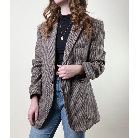 Vintage Union Made Harris Tweed Knit Scottish Wool Oversized Blazer Jacket Coat - Picture 11 of 11